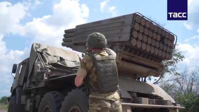 RU POV: Combat work of "Tornado-G" MRLS (Updated BM-21 Grad with automated laying and fire control, and autonomous satellite navigation and positioning system) on Kamaz chassis, in Zaporozhye Oblast direction.