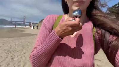 Plugged at the beach