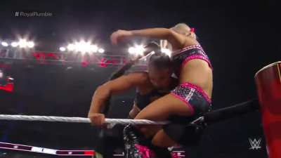 Bianca rams her shoulder into Alexa&rsquo;s gut then squeezes her cute little face