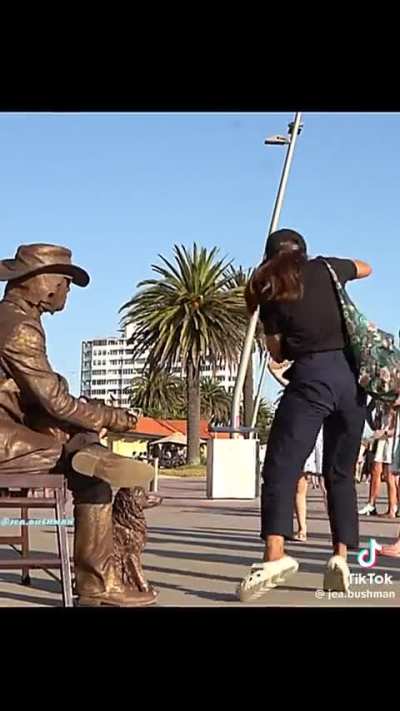 To admire the statue 