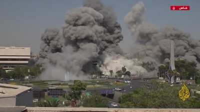 Al Jazeera's camera documented the moment of the Israeli bombing of the Syrian General Staff HQ today July 16, 2025