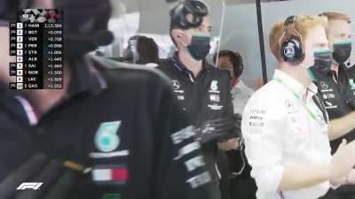 Mercedes crew goes absolutely mild celebrating their one-two quali finish.