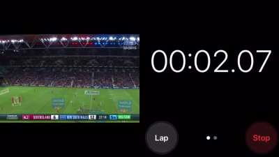 Matt Burton&rsquo;s bomb hang time with timer stopping. 5.35 seconds boot to ground.