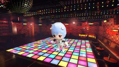 Rei plush spins at the disco
