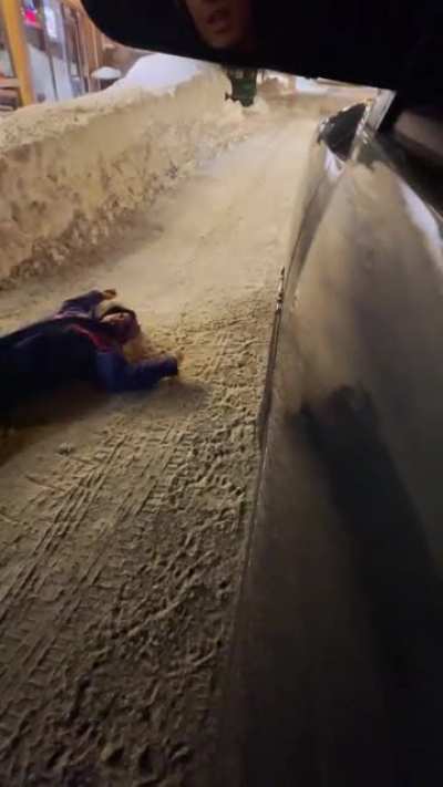guy in the road going through it..