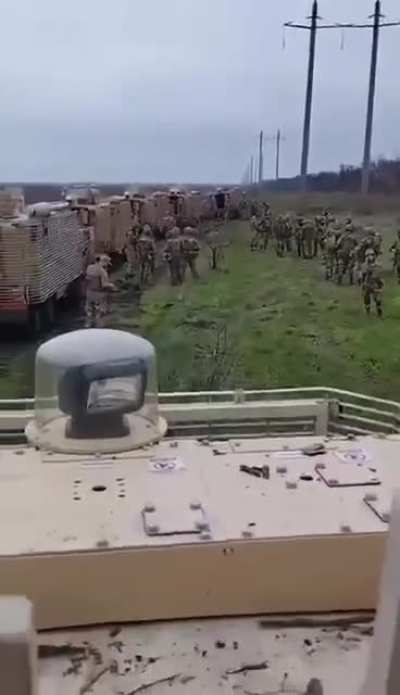 A column of British armored cars "Wolfhound" somewhere in Ukraine