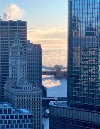 "Sea smoke" rising from the lake and river this morning.