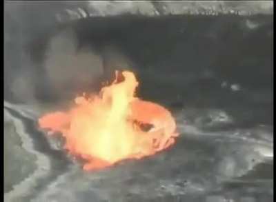 What happens when a rock is thrown into a volcano from a height?