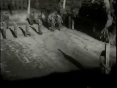 Officer Anton Dostler executed for ordering the execution of 15 American prisoners of war in March 1944 during the Italian Campaign. December 1st, 1945.