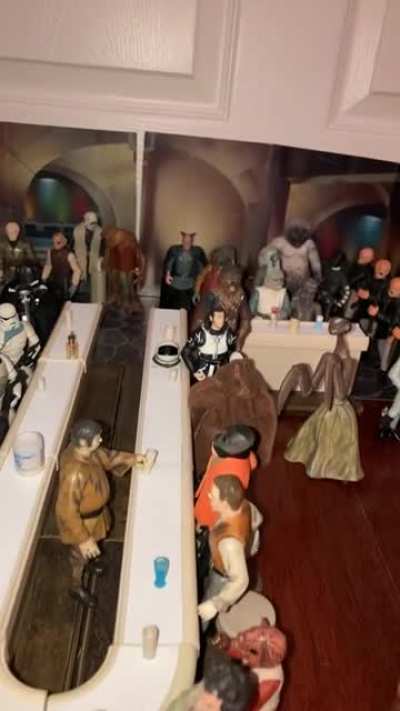 Mos Eisley Cantina scene I&rsquo;m working on with 3.75 inch figures. Still missing a couple figures but it&rsquo;s nearly done