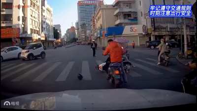Woman on Ebike gets run over by a bull or water buffalo in China