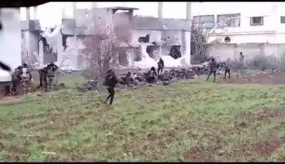 Reconciled FSA fighters clash with an eliminate a squad of ISIS/Daesh militants held up in a house in Daraa Syria. January 27th or 28th 2024.