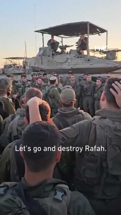 Israeli soldiers are seen gathering around ahead of an attack on Rafah, with a soldier rallying the troops and urging them to "destroy Rafah". About 1.4 million Palestinians are sheltering now in Rafah, half of them children, with nowhere to go after bein