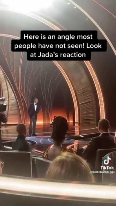Jada's reaction to the slap. She laughs.