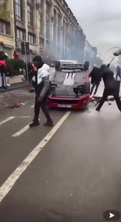 Moroccans rioting in the streets of Brussels after Morocco&rsquo;s 2-0 victory against Belgium