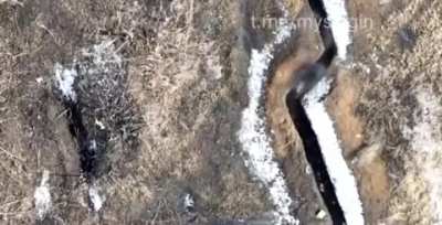 This drone operator from 53rd Brigade is alarmingly accurate. A trench full of dead Russians