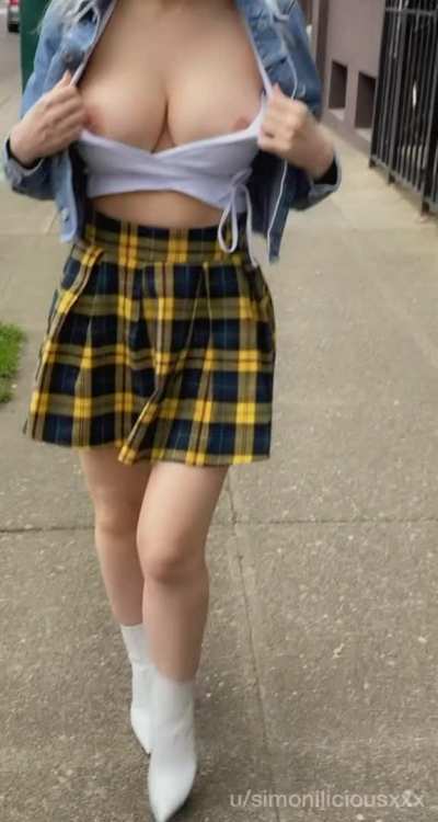 Milf flashes her tits in public