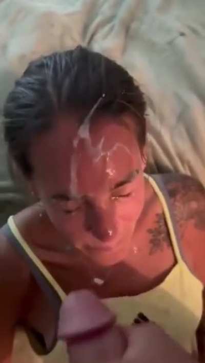 Wife gets surprised cum blast