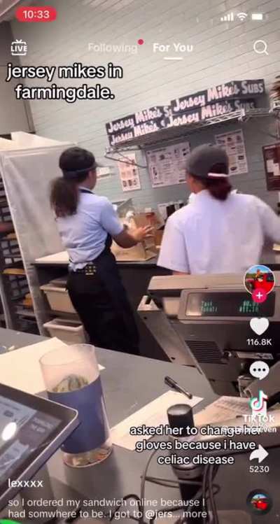 Obnoxious Jersey Mike’s employee vs. lady with celiac disease