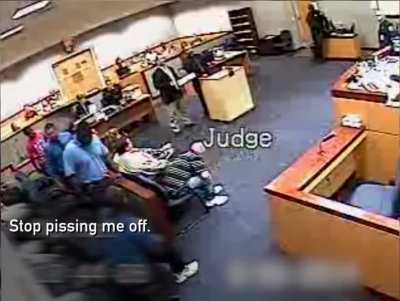 The public defender and the judge start throwing hands after the public defender refuses to waive the defendant's right to a speedy trial.