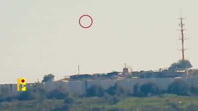 Hezbollah targeting the Birkat Risha military site in northern Israel with one "Burkan" lob bomb.