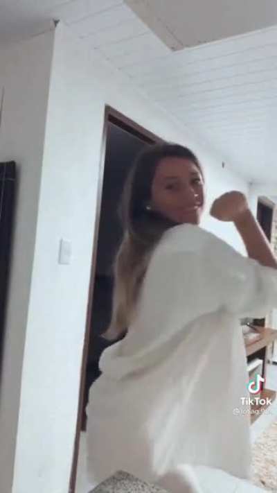 Dancing in a see through bra