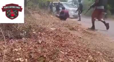 PDF ambush on car being driven by Myanmar Army soldiers in Yesagyo, Sagaing Region, 2024.