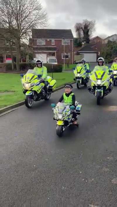 Meet future PC Harry! Harry has had a truly awful time recently, and when the police heard how much he loves his new Christmas present, an electric Police bike, the police paid him a visit! Harry professionally led them round his street in full uniform.