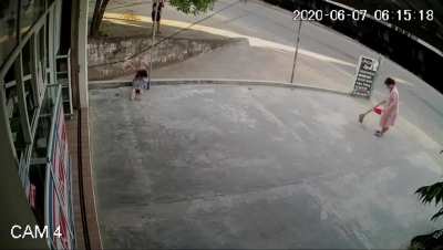 Girl shocked by electrical cable