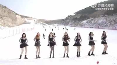 Dancing at ski resort