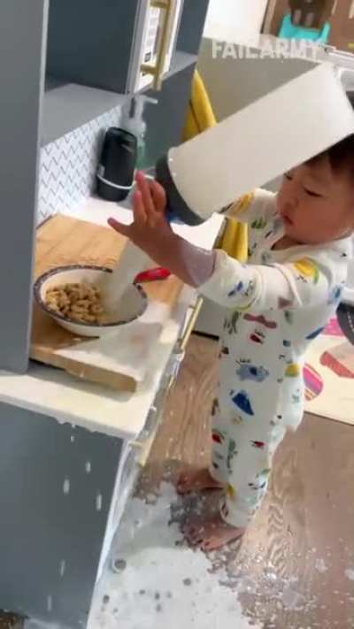 He could have just put the cereal on the floor?