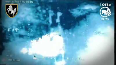 Ukrainian 1st Tank Brigade's "Pegasus" ("Pegas") drone team spotted and destroyed a Russian tank near Staromayorsky (on the border of Zaporizhzhia and Donetsk regions) using a heavy bomber drone