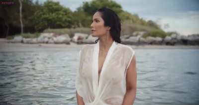 Padma Lakshmi&rsquo;s wet see thru top for her calendar photoshoot