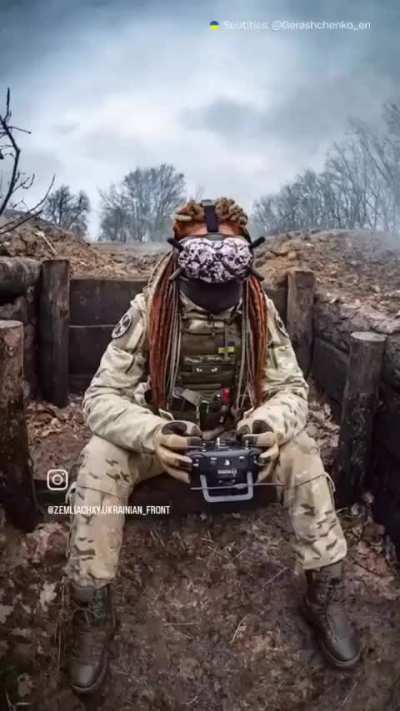 "My name is Tetiana. My Callsign is Ruda (Red). I am a drone operator. At this war I am defending my children. I hate my neighbors who deprived them of their childhood"