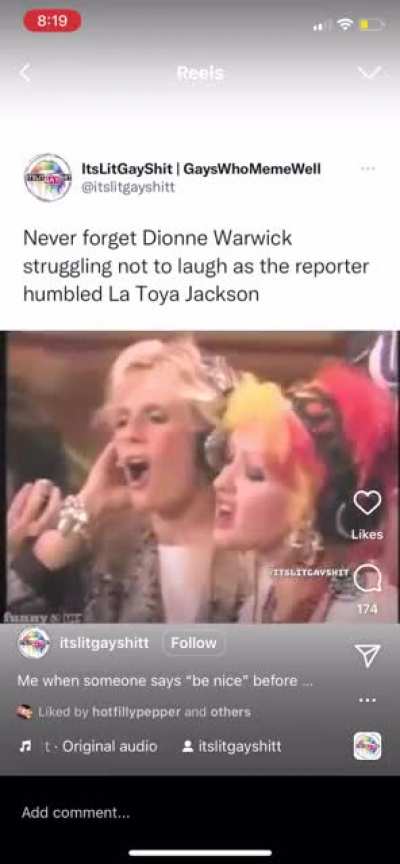 Dion Warwick laughing at reporter humbling La Toya Jackson