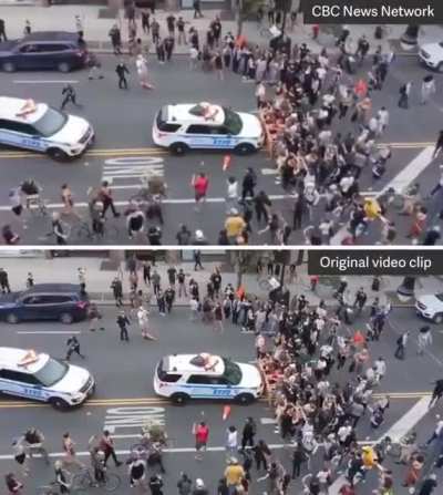 Canadian state broadcaster censors footage of US police SUVs ramming into protesters