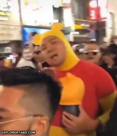 Dudes protecting Winnie the Poo