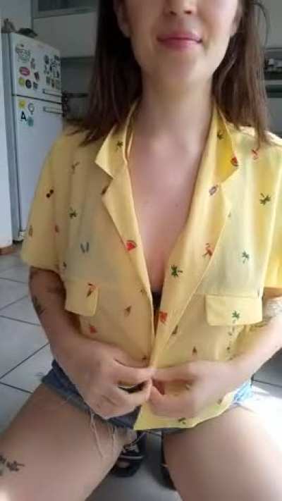 A hot day asks to flash some tits, hope you like my shirt tho🥺👕
