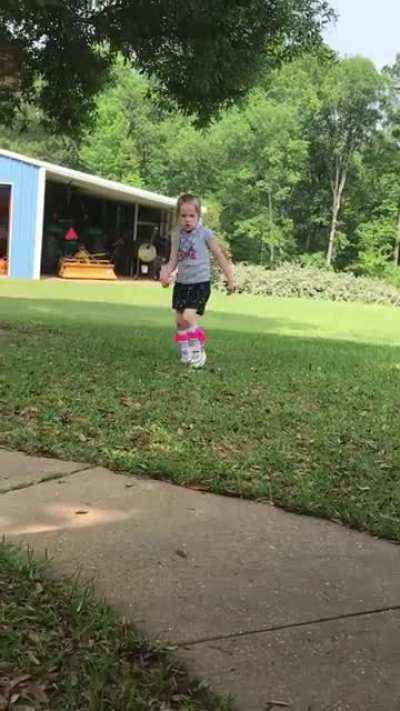 My daughter Ava who has Congenital Myotonic Dystrophy. We were told she wouldn&rsquo;t live past her 1st birthday. She is now seven. We were told a couple years later she would never walk. This is her in the front yard a few days ago!!!