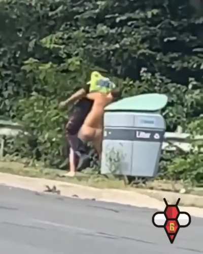Naked man slams a cop