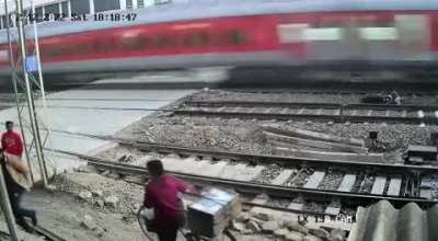 Trying to cross the railway tracks