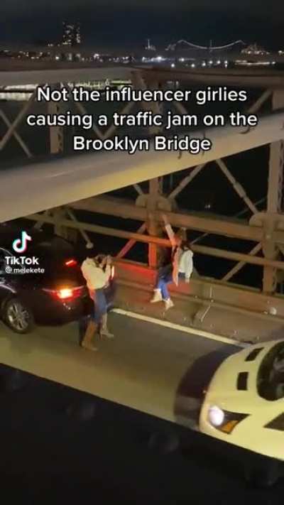 Causing traffic just for some pictures you can easily get while walking the bridge