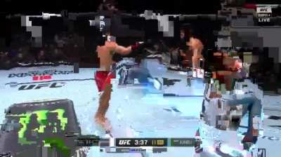 Down 2 rounds to 0, Mike Breeden screams "USA!" and BARKS at Anshul Jubli while walking him down and KOing him in the 3rd. Chad. 