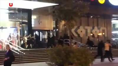 People jumping and fighting the police in Minsk