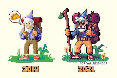 I redrew my oldest piece of pixel art I could find.