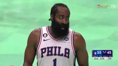[Highlight] James Harden controls the offense and finds Joel Embiid with a between the legs pass; Embiid proceeds to yam it all over the Hornets!