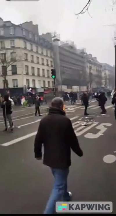 Protest in Paris as of 15 minutes ago.