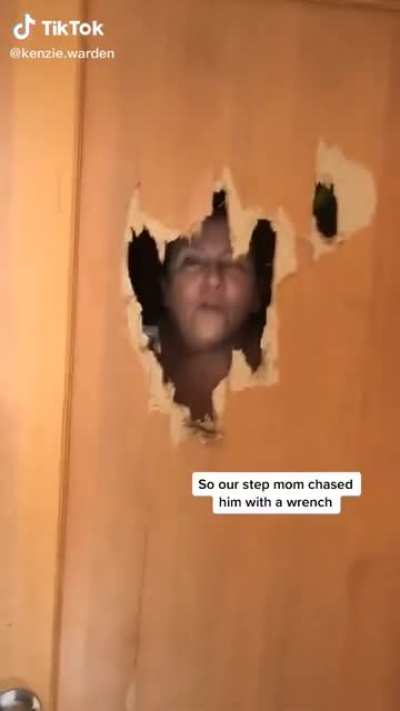 (not mine) parent breaking down kids door in anger from not doing the dishes.
