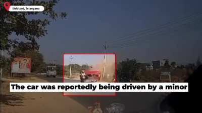 1 dead, 3 injured as car tries to overtake bus at high-speed.