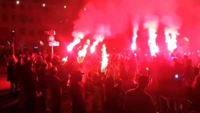 Rightwing French youth protest outside an 